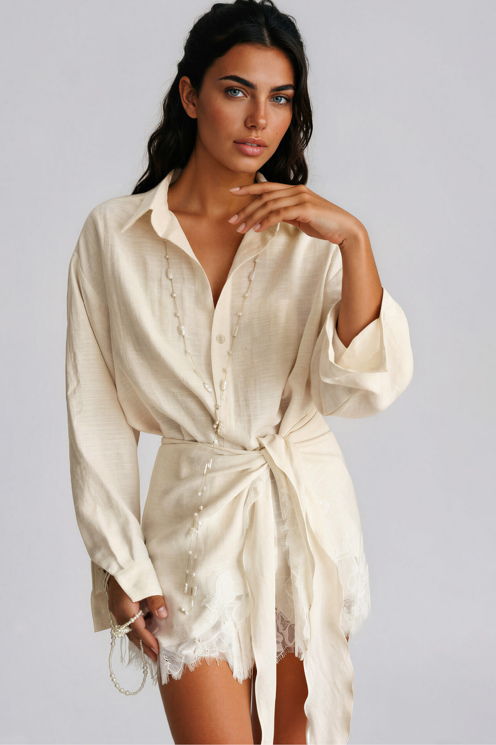 Fouzia Tie Waist Mini Shirt Dress by Aurelia Sun