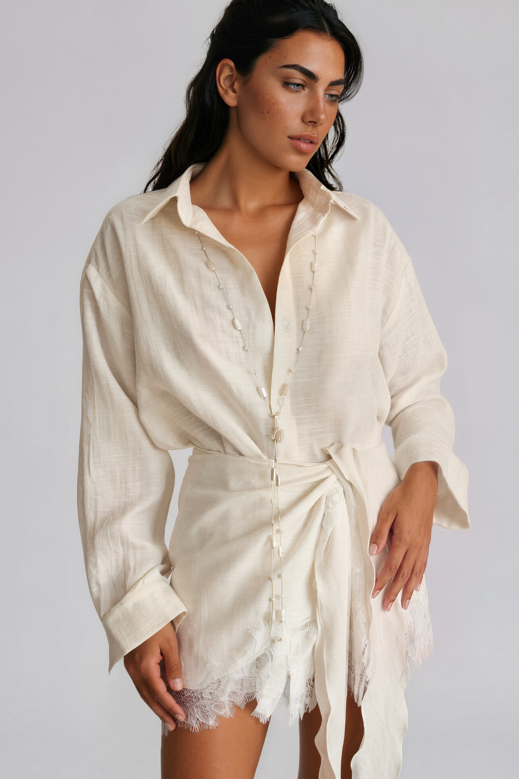 Fouzia Tie Waist Mini Shirt Dress by Aurelia Sun