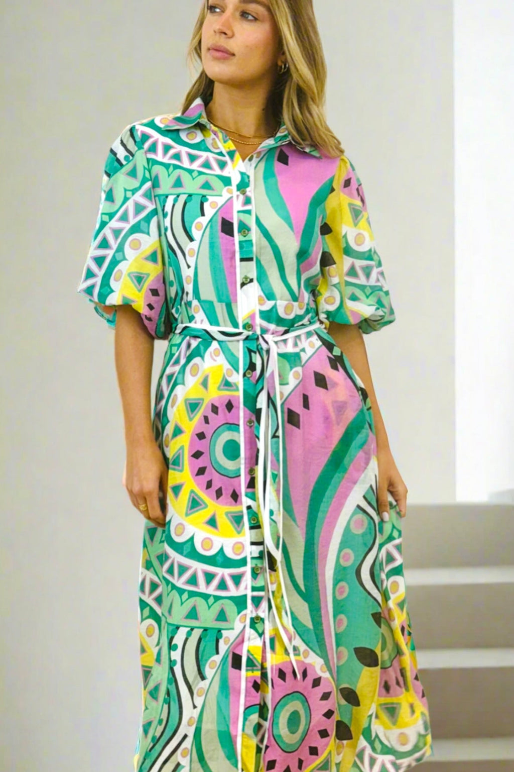 Leah Printed Midi Shirt Dress – Mint by Aurelia Sun