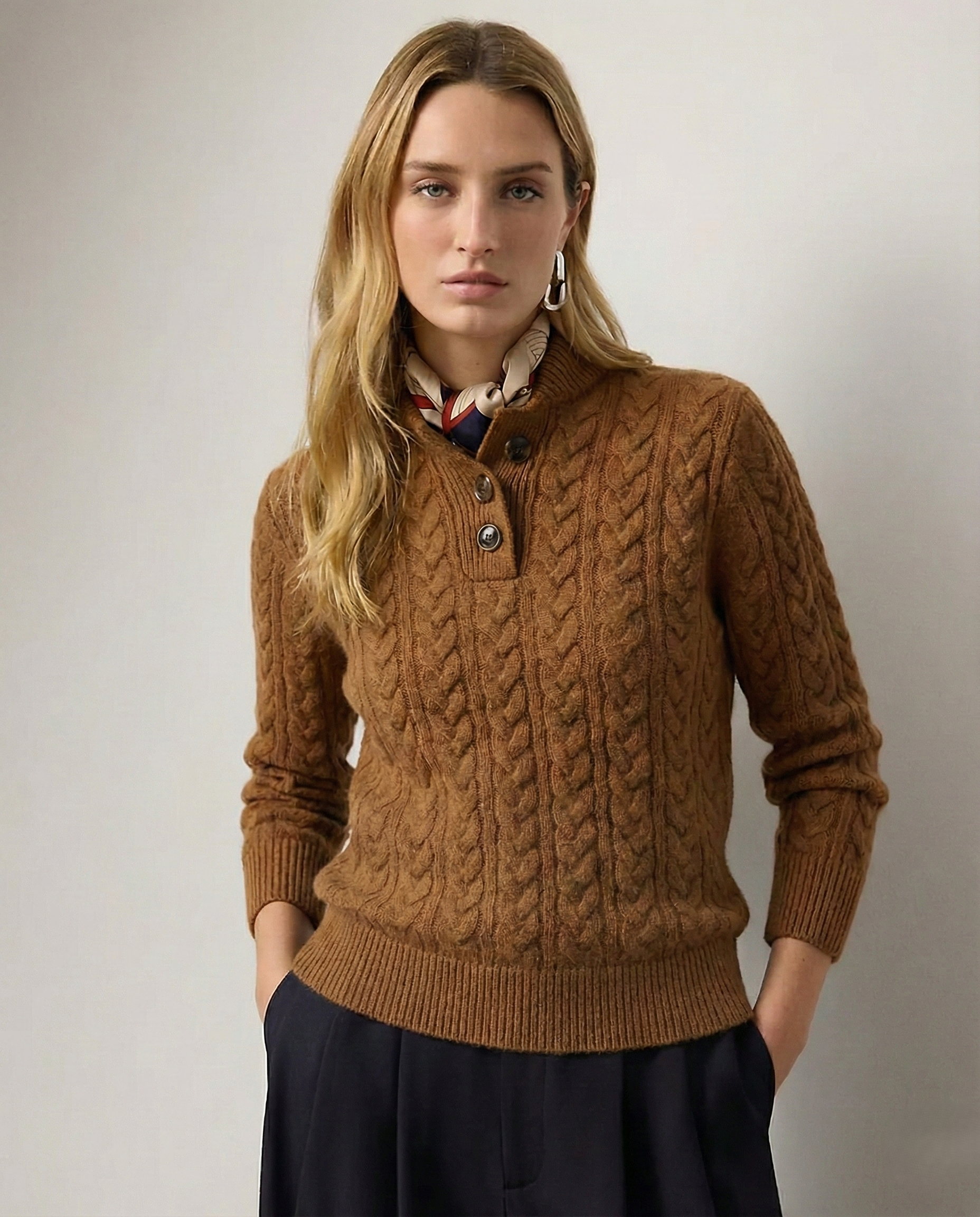 Arden Cable-Knit Cashmere Blend Sweater – Brown