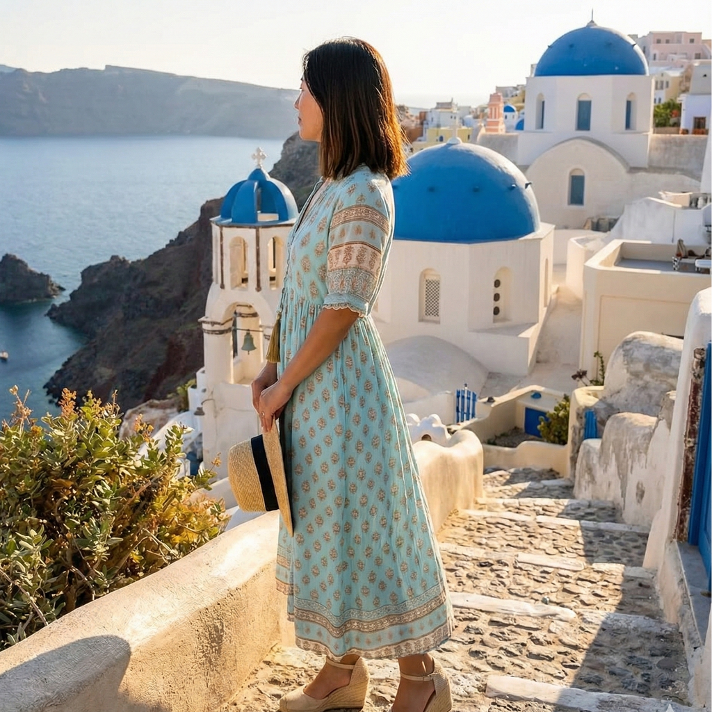 Button-Front Summer Midi Dress