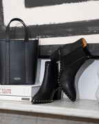 Georgie Leather Block-Heel Ankle Boot – Black/Gold by Aurelia Sun