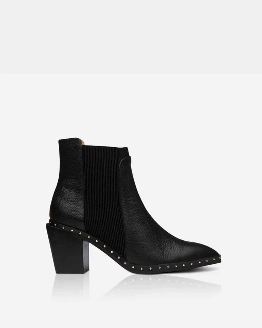 Georgie Leather Block-Heel Ankle Boot – Black/Gold by Aurelia Sun