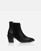 Georgie Leather Block-Heel Ankle Boot – Black/Gold by Aurelia Sun