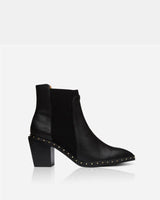 Georgie Leather Block-Heel Ankle Boot – Black/Gold