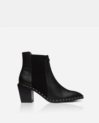 Georgie Leather Block-Heel Ankle Boot – Black/Gold
