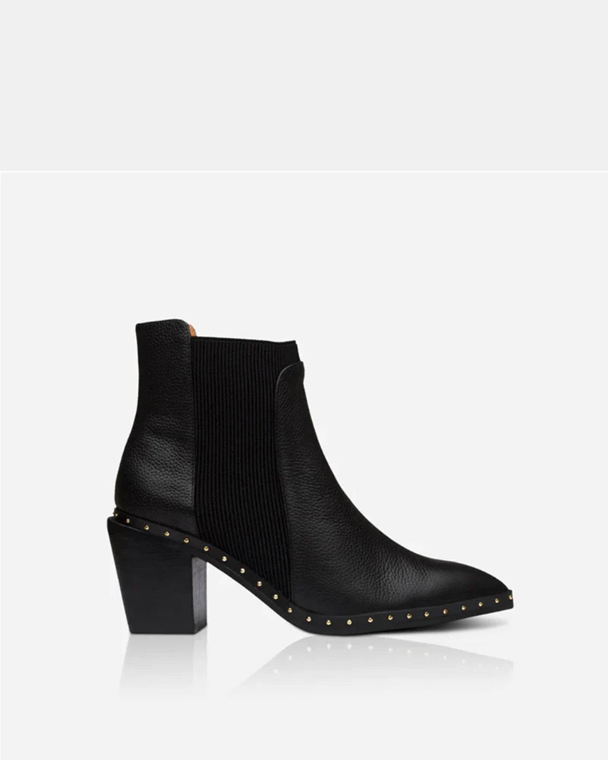 Georgie Leather Block-Heel Ankle Boot – Black/Gold by Aurelia Sun