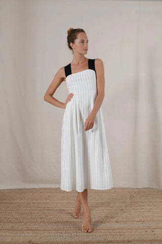 Gessato Pinstripe Linen Midi Dress