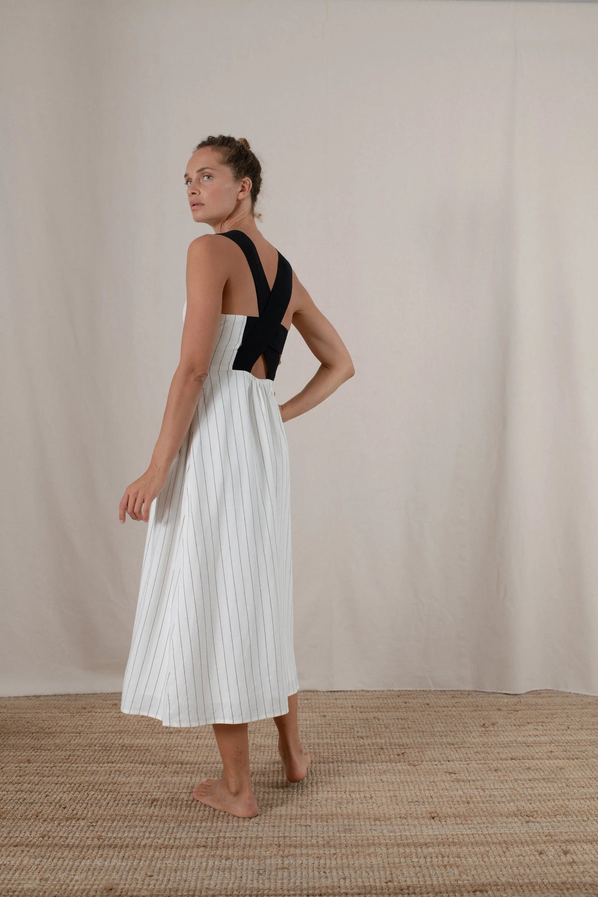 Gessato Pinstripe Linen Midi Dress by Aurelia Sun
