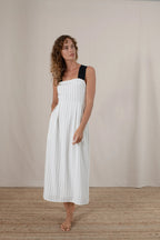 Gessato Pinstripe Linen Midi Dress by Aurelia Sun