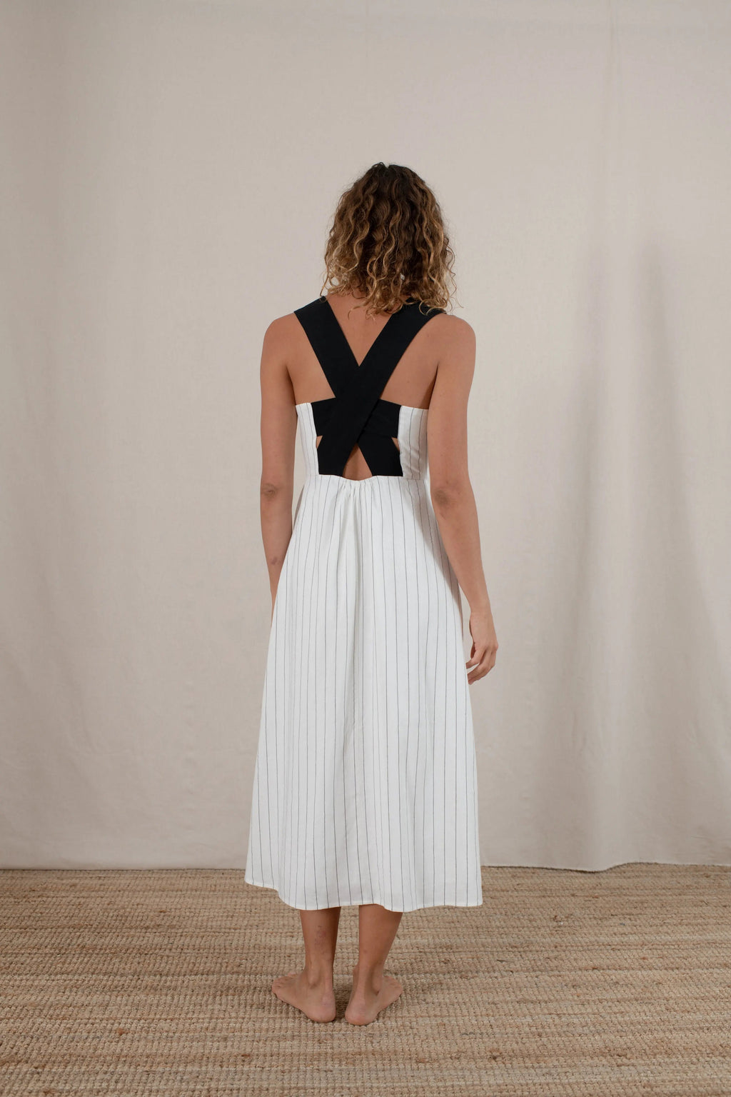 Gessato Pinstripe Linen Midi Dress by Aurelia Sun