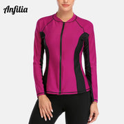 Anfilia Women Long Sleeve Zipper Rashguard Top Swimwear Surfing Top Rash Guard UPF50+ Running Shirt Biking Shirt Swimsuit