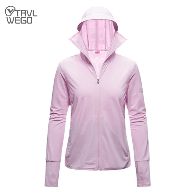 TRVLWEGO Quick Dry Long Sleeve Hoody for Men Women Summer Sun UV Protection Hooded Jacket Thin Beach Sweatshirt Travel Cloth