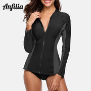 Anfilia Women Long Sleeve Zipper Rashguard Top Swimwear Surfing Top Rash Guard UPF50+ Running Shirt Biking Shirt Swimsuit