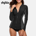 Anfilia Women Long Sleeve Zipper Rashguard Top Swimwear Surfing Top Rash Guard UPF50+ Running Shirt Biking Shirt Swimsuit