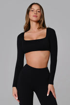 Square-Neck Long-Sleeve Crop Top