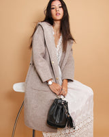 Harlow Hooded Wool Blend Coat – Beige
