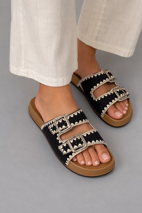 Eastwood Western Leather Slide – Black/Gold