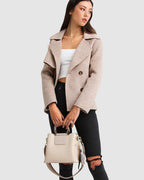 Esme Cropped Wool Blend Peacoat – Beige by Aurelia Sun