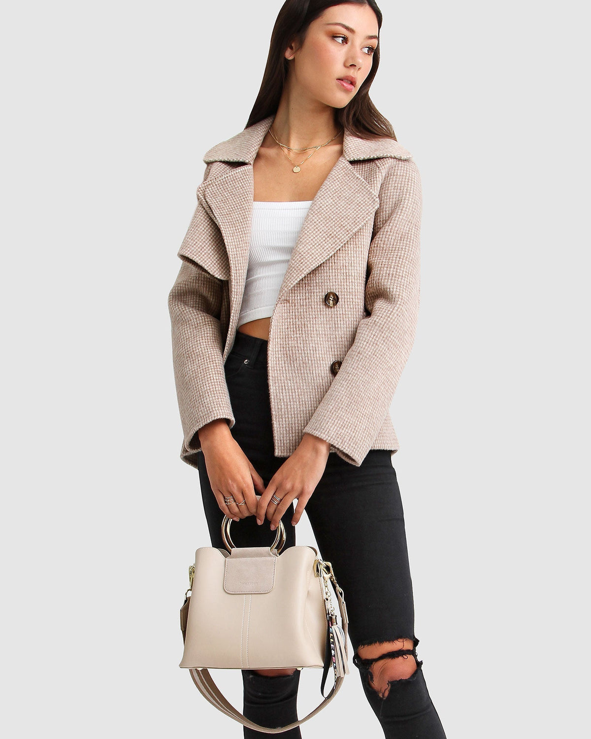 Esme Cropped Wool Blend Peacoat – Beige by Aurelia Sun