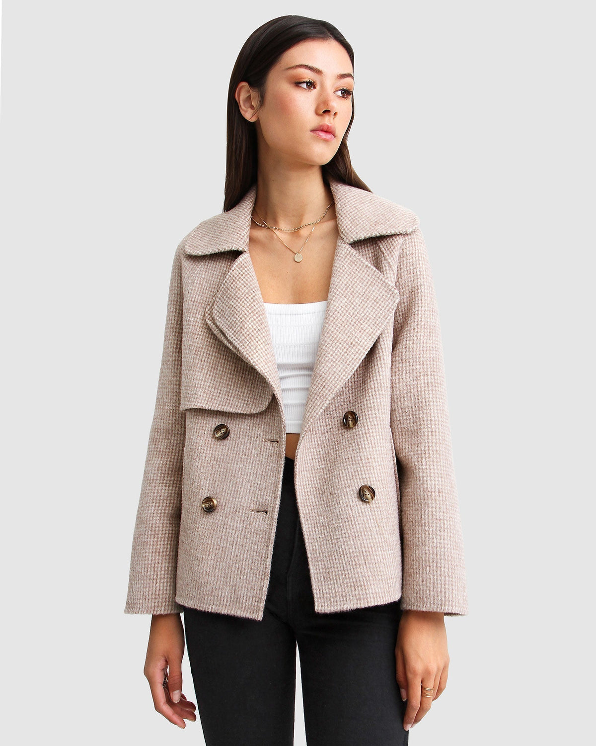 Esme Cropped Wool Blend Peacoat – Beige by Aurelia Sun