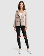 Esme Cropped Wool Blend Peacoat – Beige by Aurelia Sun