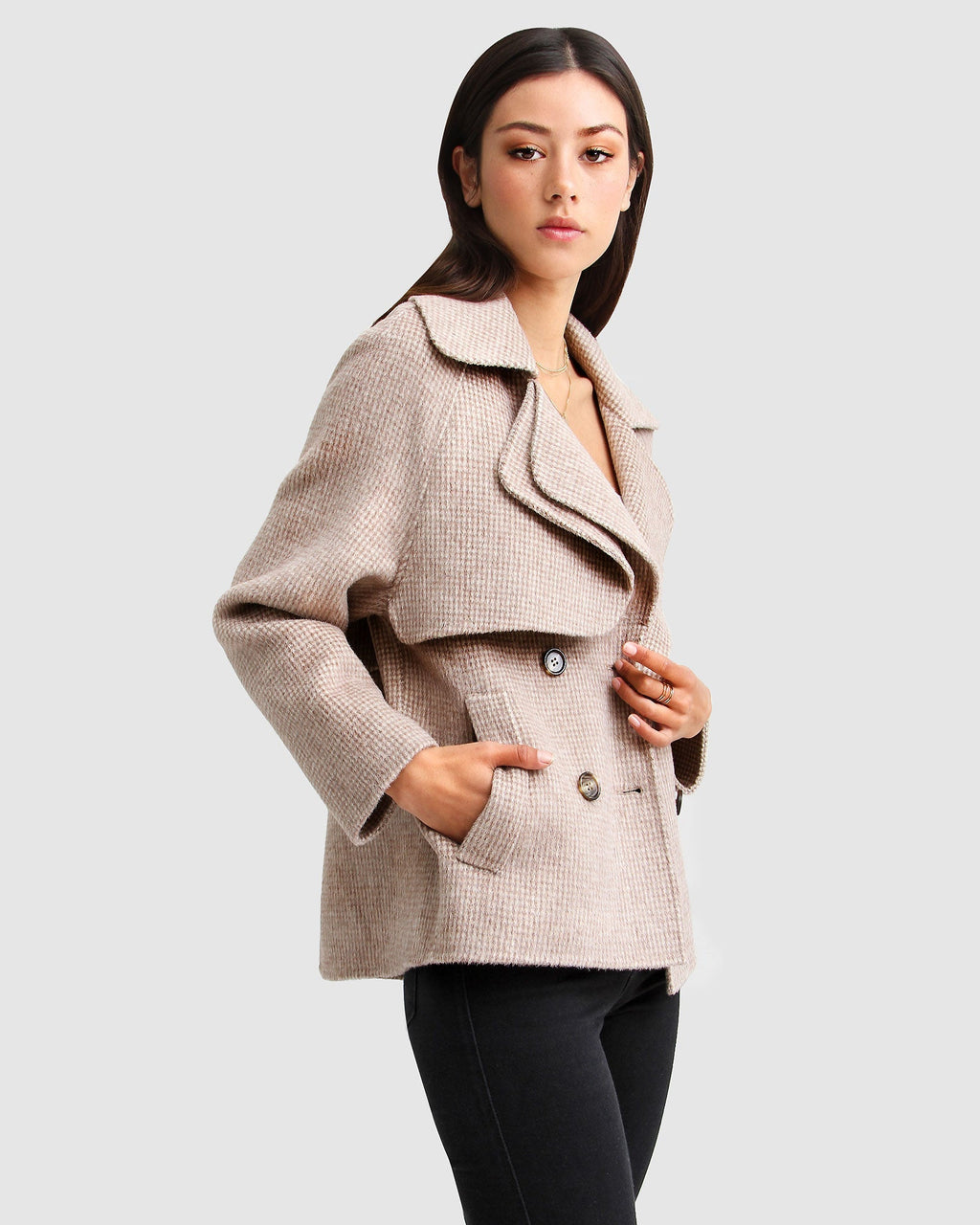 Esme Cropped Wool Blend Peacoat – Beige by Aurelia Sun