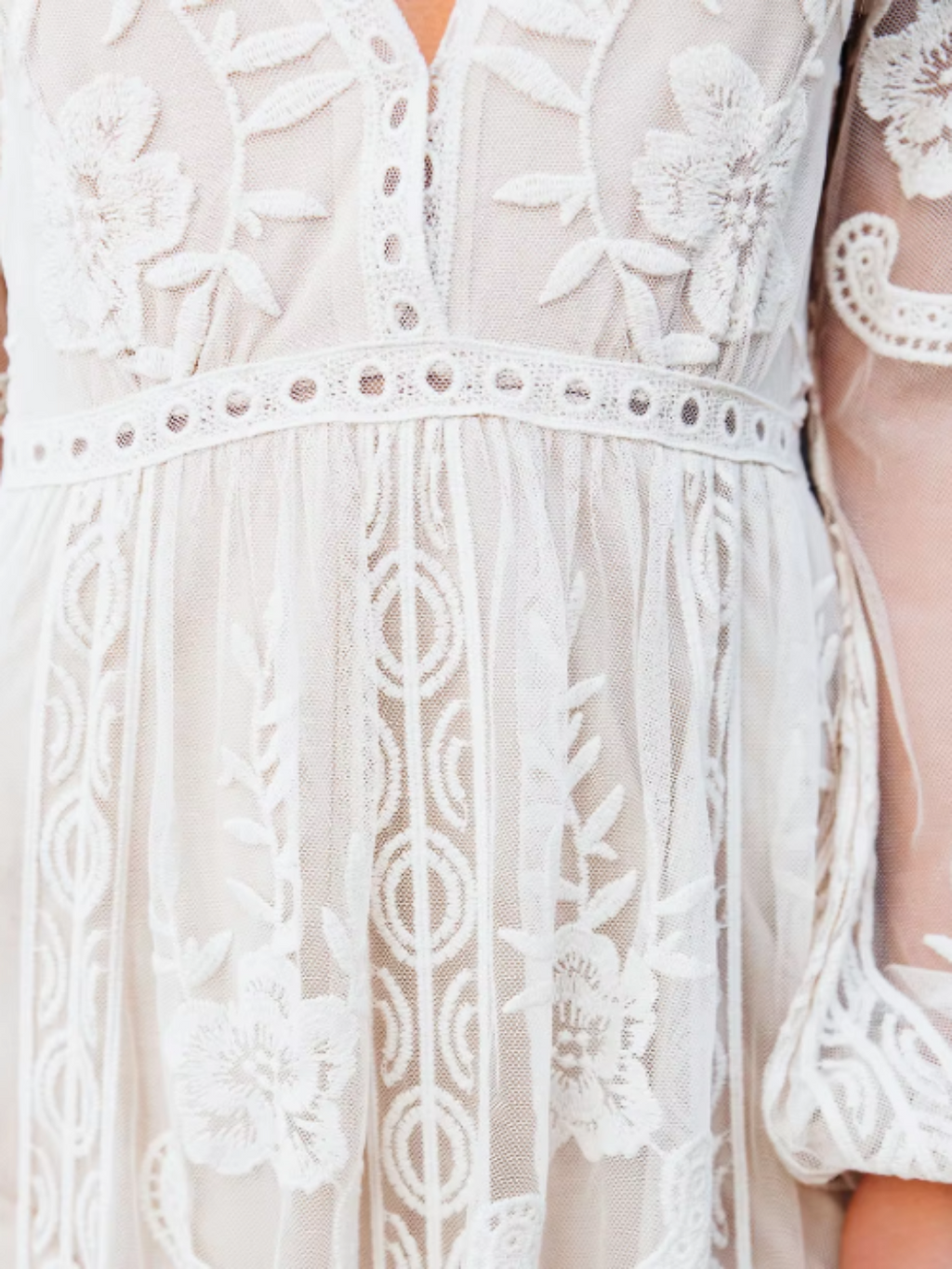 Janis White Embroidered Lace Maxi Dress