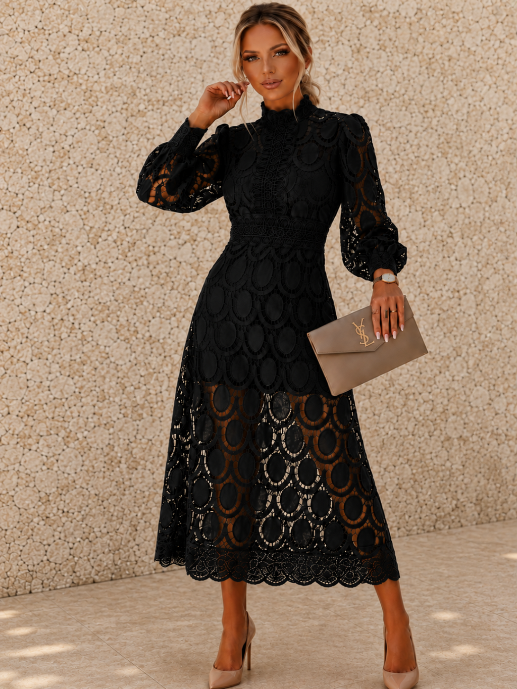 Jasmine Black Lace Midi Dress