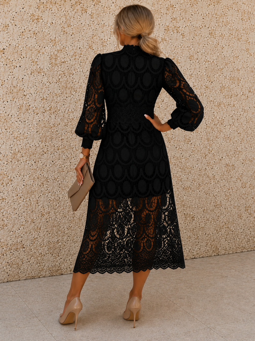 Jasmine Black Lace Midi Dress