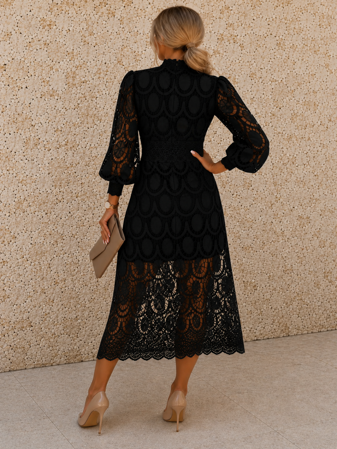 Jasmine Black Lace Midi Dress
