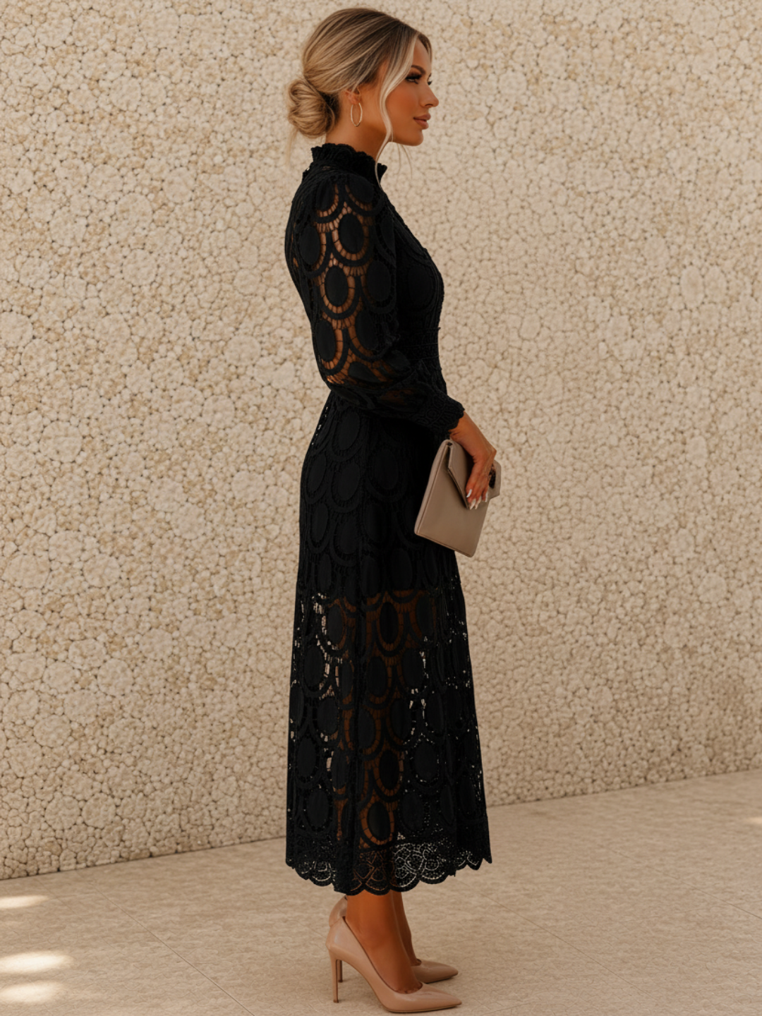 Jasmine Black Lace Midi Dress