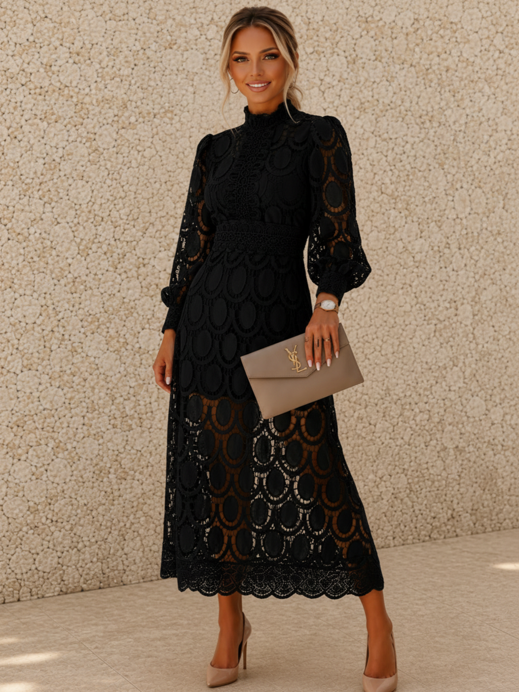 Jasmine Black Lace Midi Dress