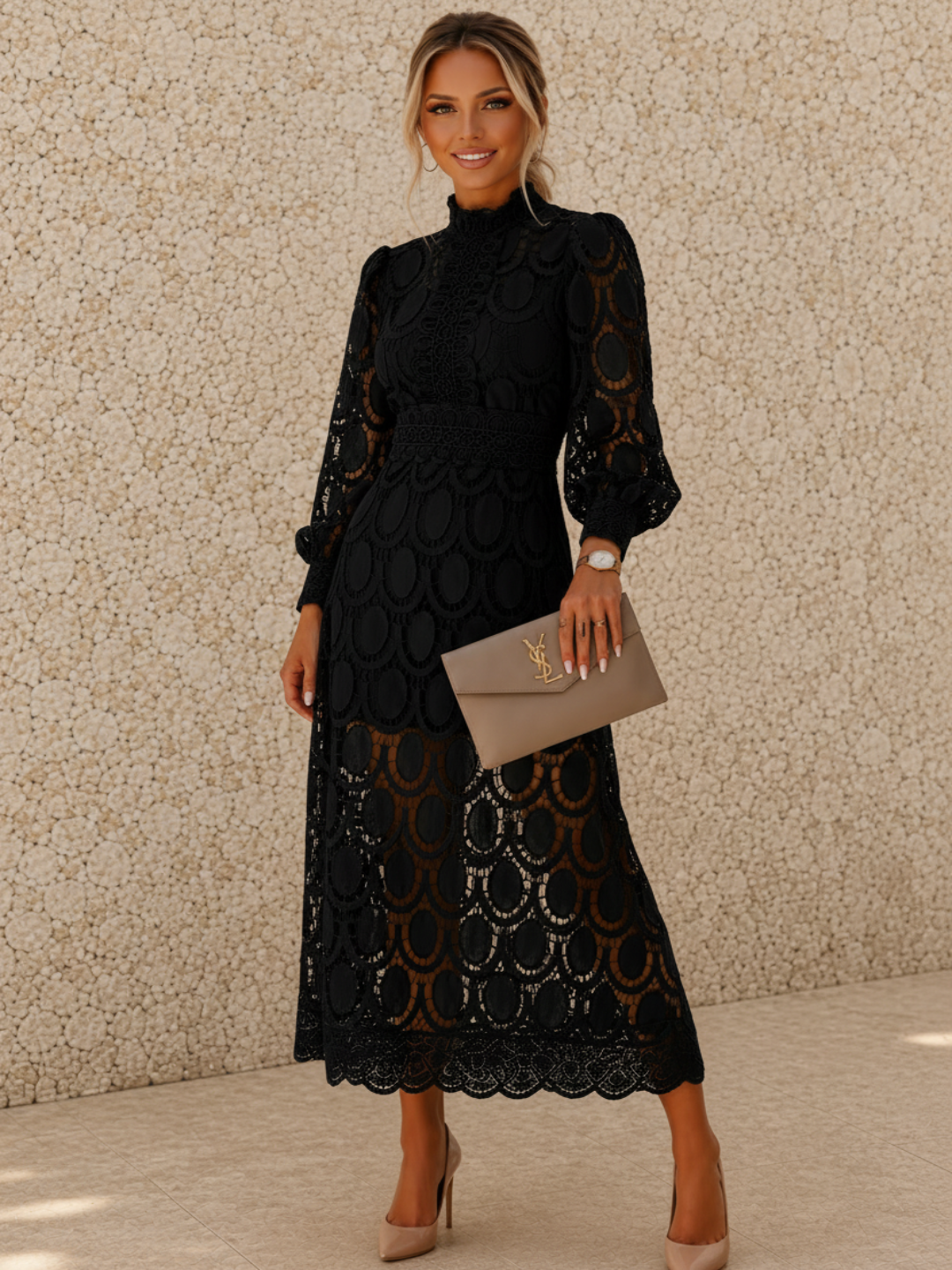 Jasmine Black Lace Midi Dress