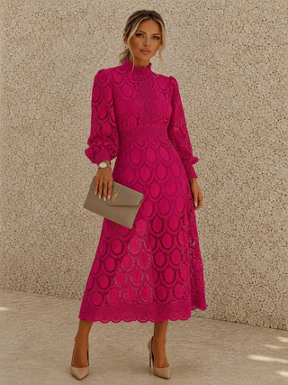 Jasmine Pink Lace Midi Dress