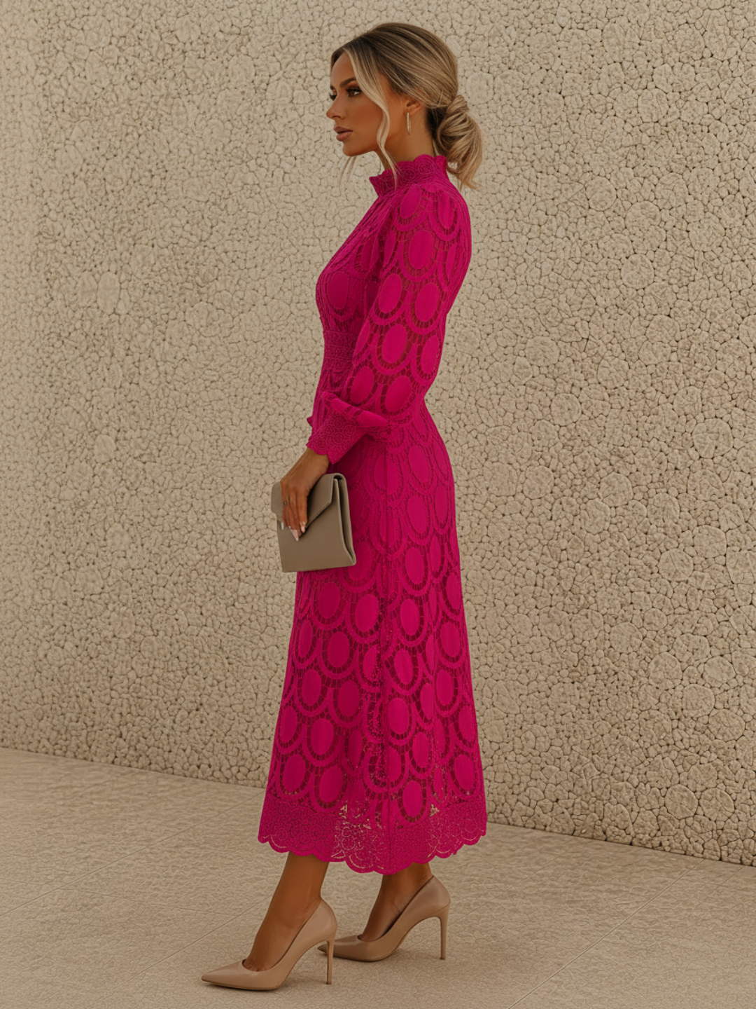 Jasmine Pink Lace Midi Dress
