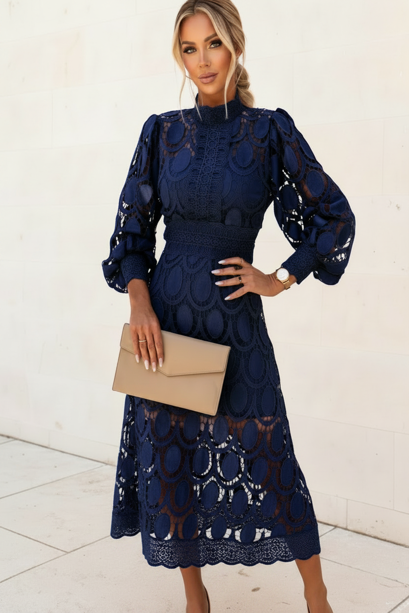 Jasmine Sapphire Lace Midi Dress