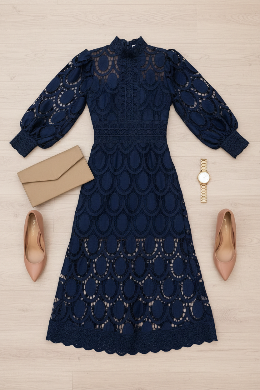 Jasmine Sapphire Lace Midi Dress