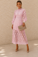 Jasmine Shell Pink Lace Midi Dress