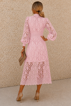 Jasmine Shell Pink Lace Midi Dress