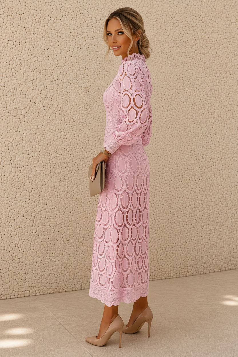 Jasmine Shell Pink Lace Midi Dress