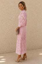 Jasmine Shell Pink Lace Midi Dress