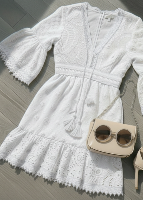 Joss White Embroidered Fit & Flare Dress