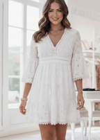 Joss White Embroidered Fit & Flare Dress