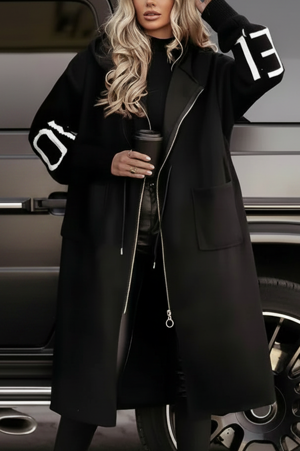 Kelly Black Drawstring Hooded Coat