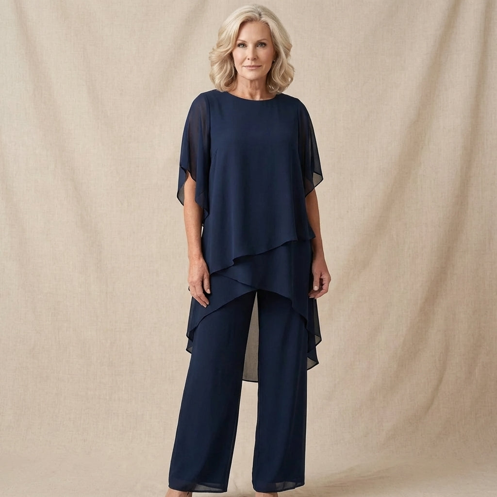 Kimmy Draped Palazzo Trouser Set in Blue by Aurelia Sun