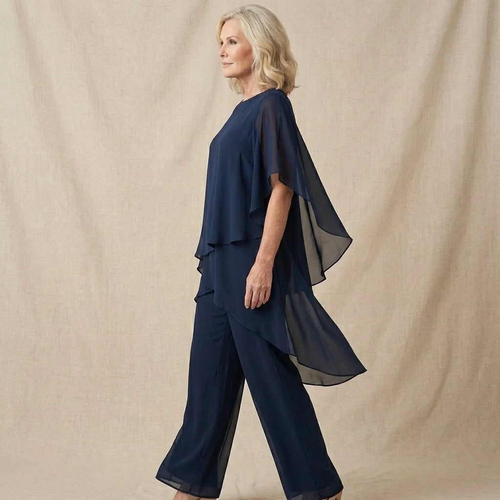 Kimmy Draped Palazzo Trouser Set in Blue by Aurelia Sun