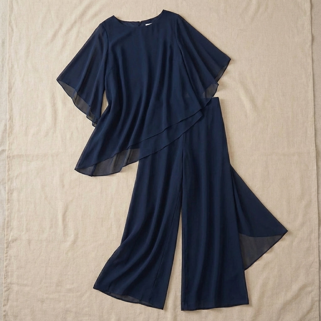 Kimmy Draped Palazzo Trouser Set in Blue by Aurelia Sun