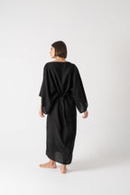 Kimonos Linen Wrap Dress – Black by Aurelia Sun