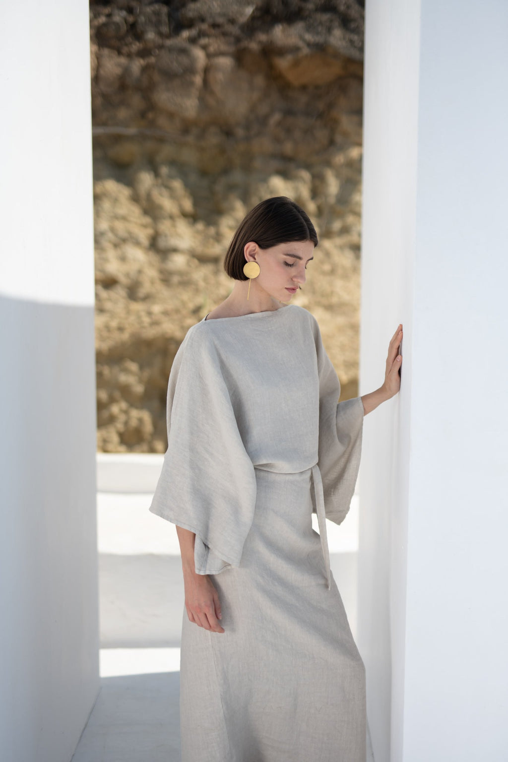 Kimonos Linen Wrap Dress – Oatmeal by Aurelia Sun
